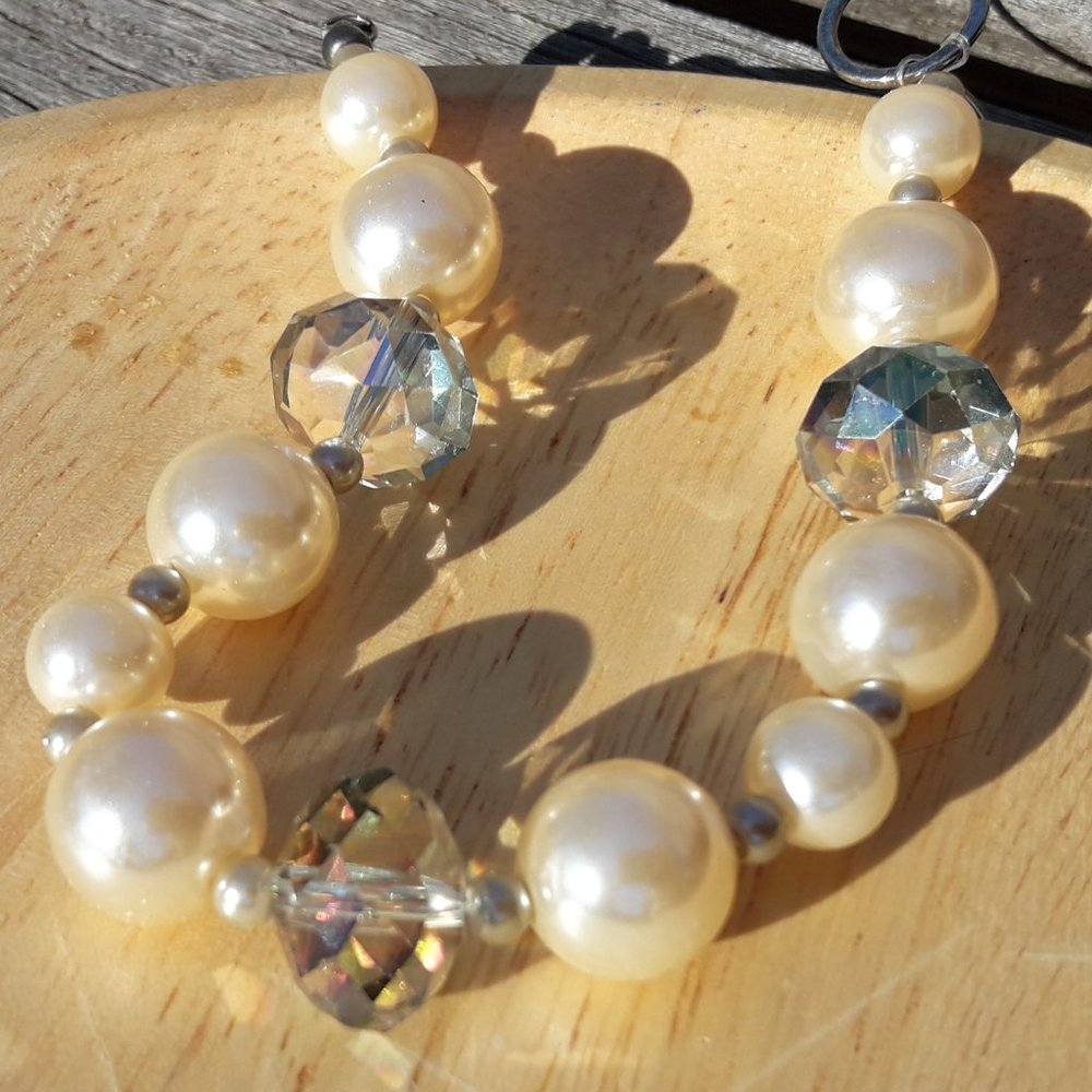 Crystal Bracelets Pearl Beaded Bracelet Chunky - Picture 4 of 8